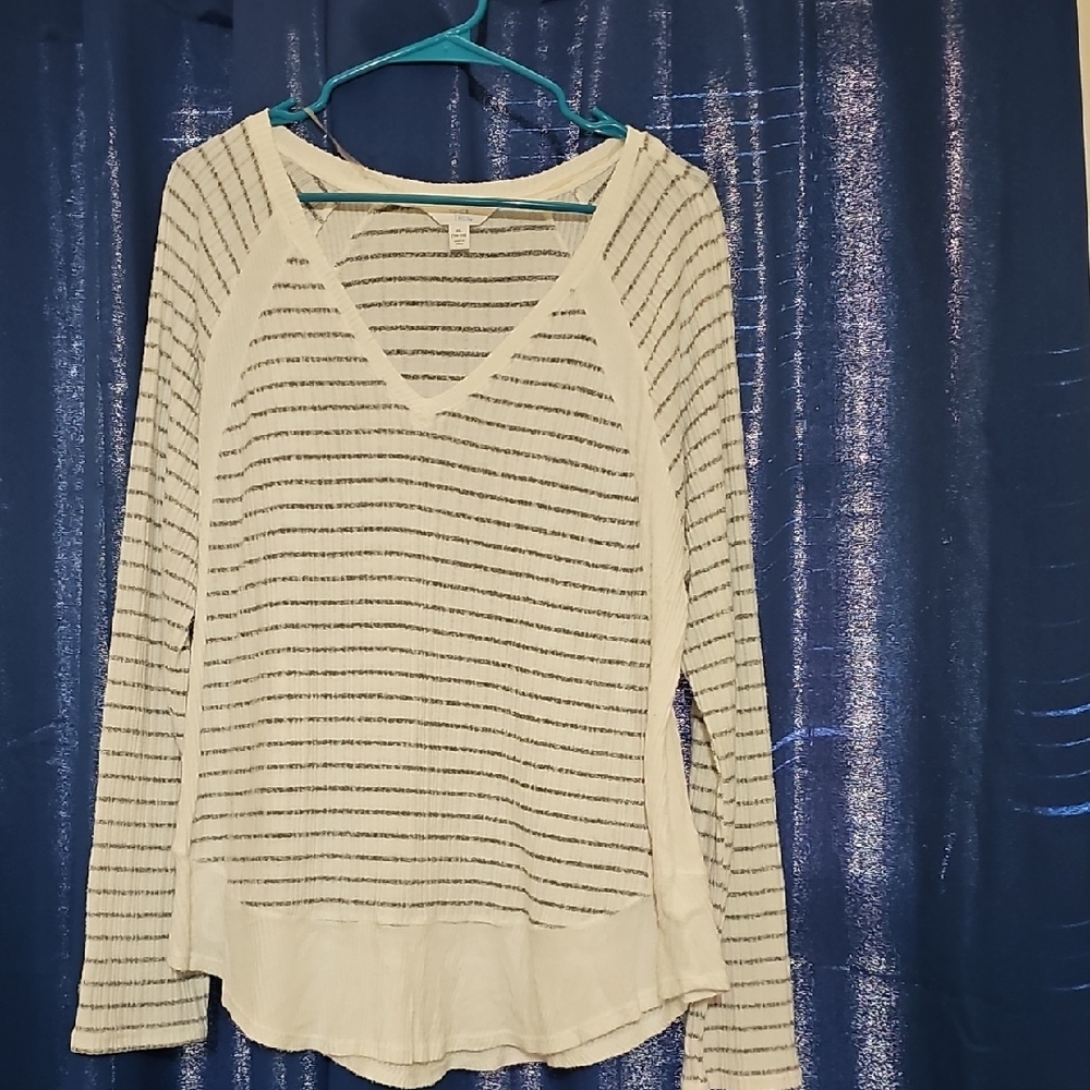 Time and Tru Womens Gray and White Striped Long Sleeve Top
